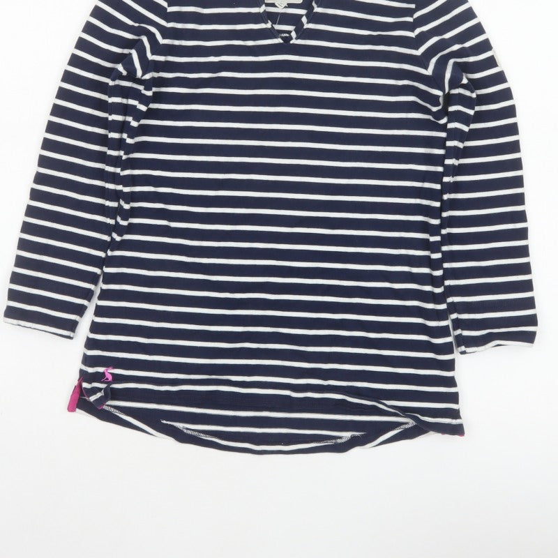 Joules Women’s Blue White Stripe Cotton V-Neck Long Sleeve Top UK 8