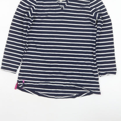 Joules Women’s Blue White Stripe Cotton V-Neck Long Sleeve Top UK 8