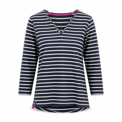Joules Women’s Blue White Stripe Cotton V-Neck Long Sleeve Top UK 8