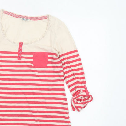 White Stuff Women Pink Stripe Cotton Jersey Top Size 10 3/4 Sleeve