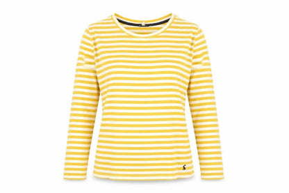 Joules Women Yellow White Striped Cotton Long Sleeve T-Shirt UK 10