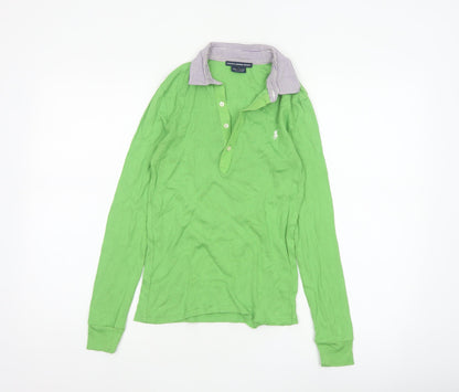 Ralph Lauren Sport Women Green S Cotton Long Sleeve Polo Top