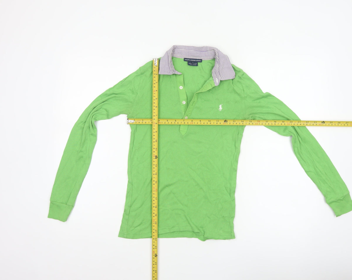 Ralph Lauren Sport Women Green S Cotton Long Sleeve Polo Top