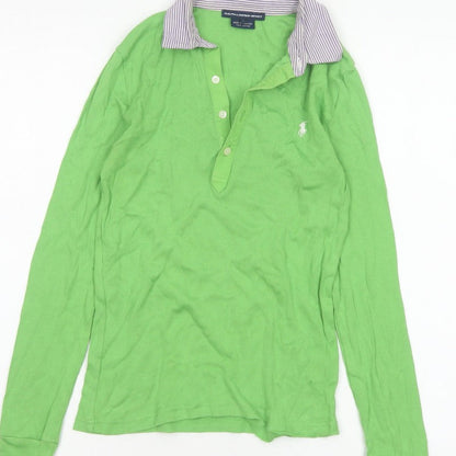Ralph Lauren Sport Women Green S Cotton Long Sleeve Polo Top