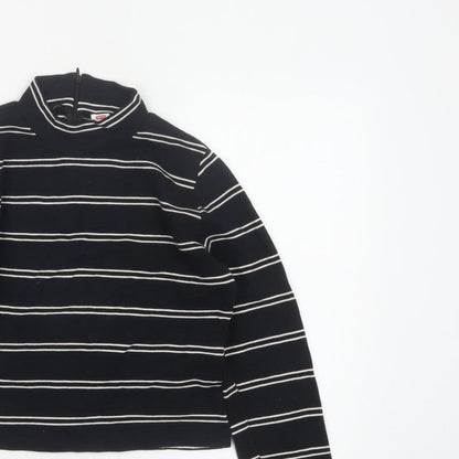 Levi's Women Black White Stripe Cropped High Neck Zip Long Sleeve Top L