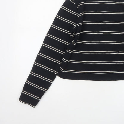 Levi's Women Black White Stripe Cropped High Neck Zip Long Sleeve Top L