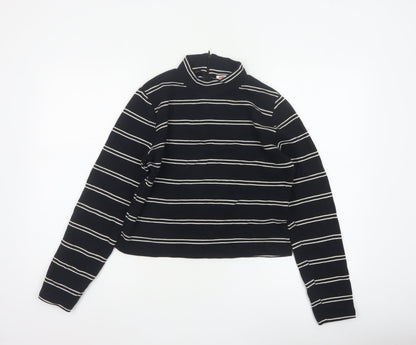 Levi's Women Black White Stripe Cropped High Neck Zip Long Sleeve Top L