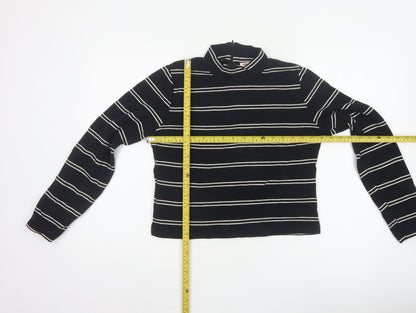 Levi's Women Black White Stripe Cropped High Neck Zip Long Sleeve Top L