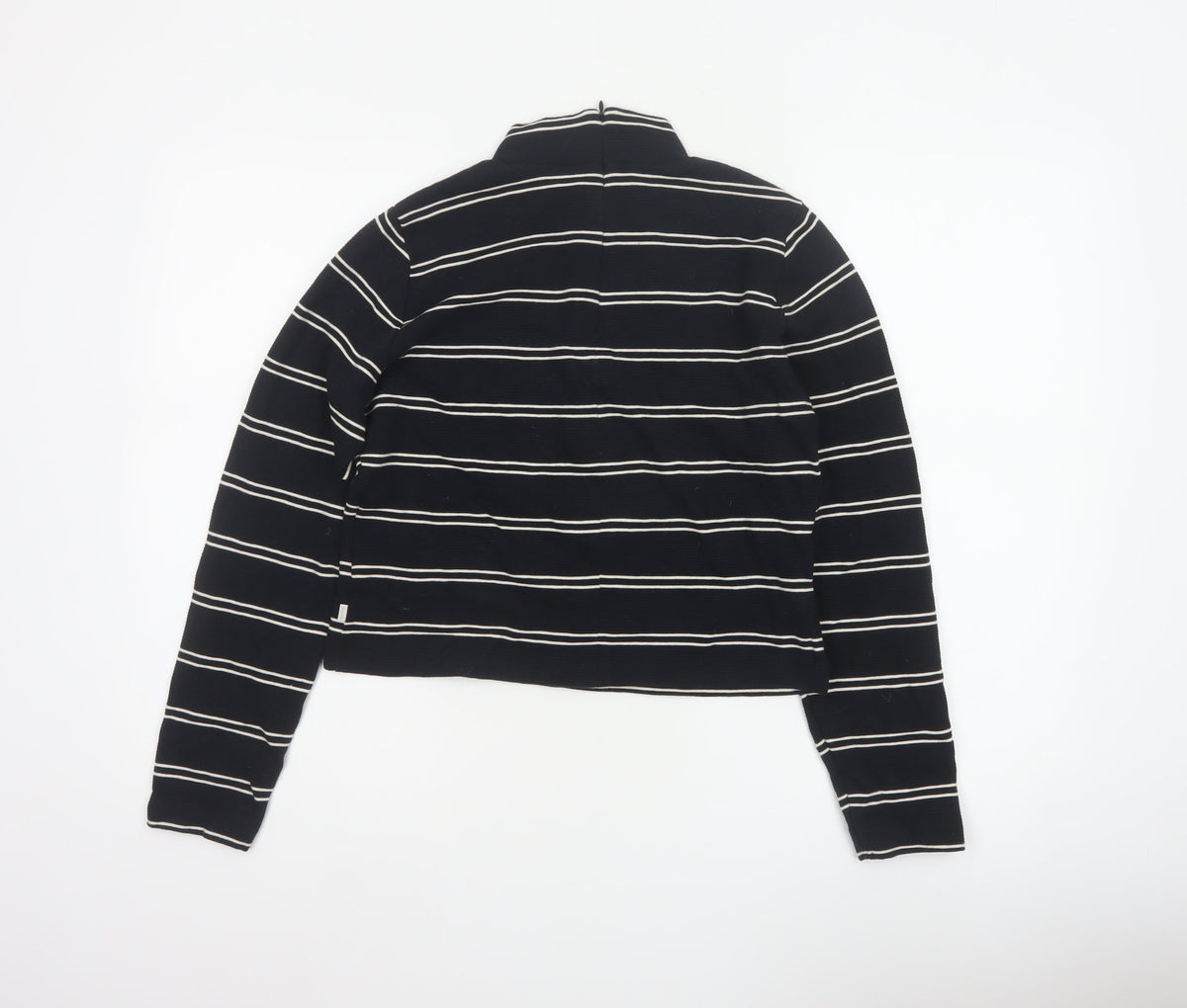 Levi's Women Black White Stripe Cropped High Neck Zip Long Sleeve Top L
