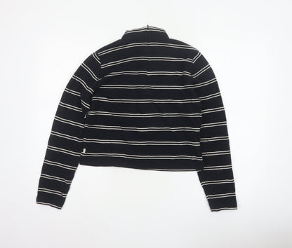 Levi's Women Black White Stripe Cropped High Neck Zip Long Sleeve Top L