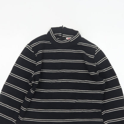 Levi's Women Black White Stripe Cropped High Neck Zip Long Sleeve Top L