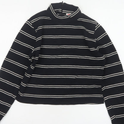 Levi's Women Black White Stripe Cropped High Neck Zip Long Sleeve Top L
