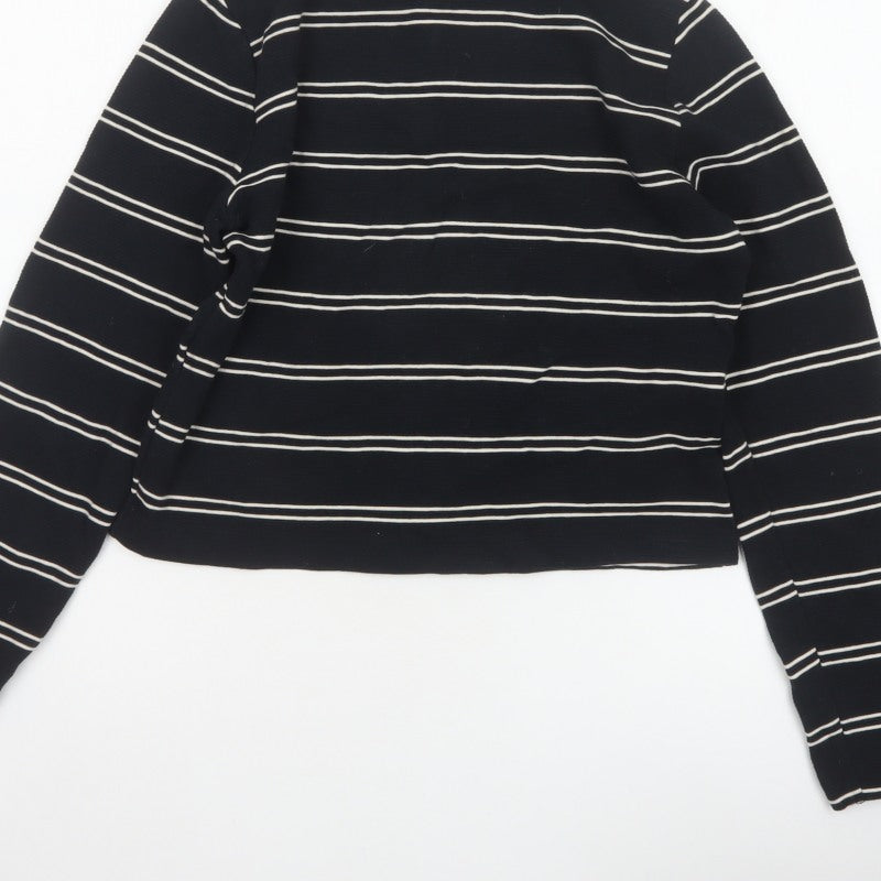 Levi's Women Black White Stripe Cropped High Neck Zip Long Sleeve Top L