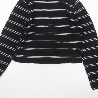 Levi's Women Black White Stripe Cropped High Neck Zip Long Sleeve Top L