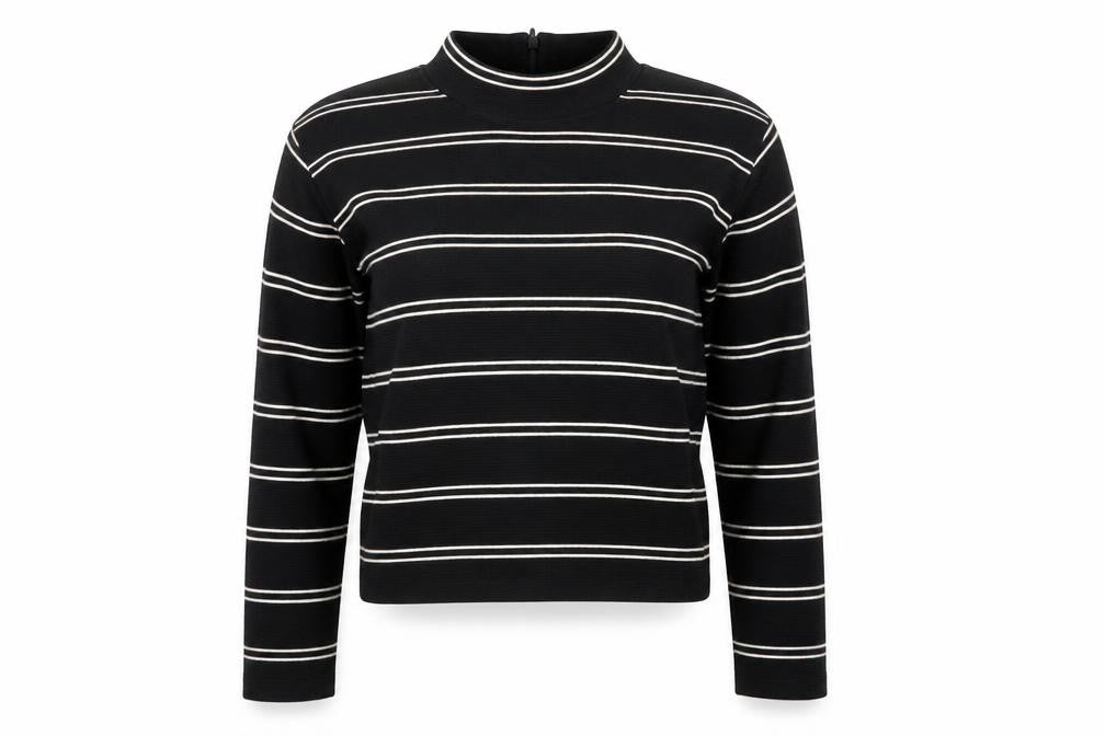 Levi's Women Black White Stripe Cropped High Neck Zip Long Sleeve Top L