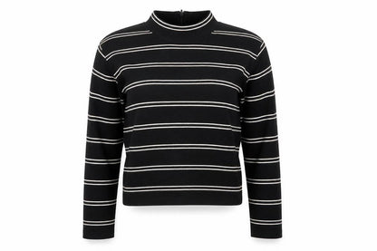 Levi's Women Black White Stripe Cropped High Neck Zip Long Sleeve Top L