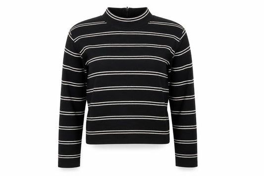 Levi's Women Black White Stripe Cropped High Neck Zip Long Sleeve Top L