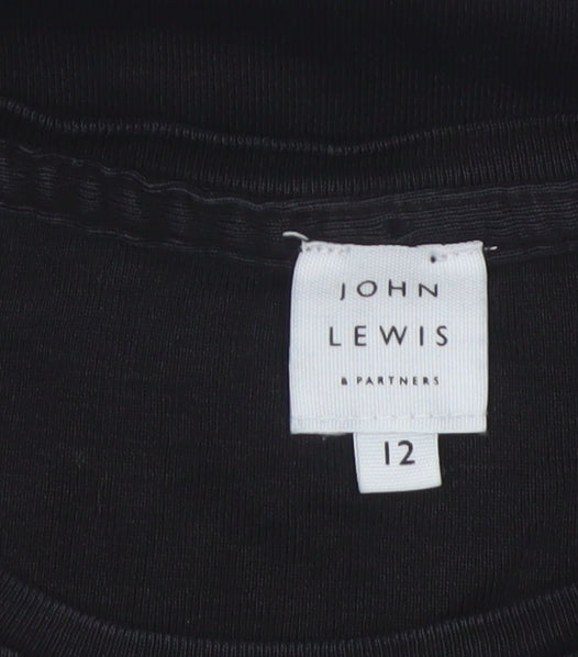 John Lewis Women Black Size 12 Basic Crew Neck Long Sleeve T-Shirt