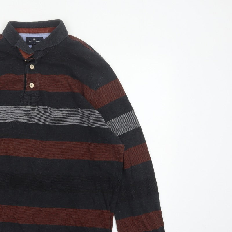 Blue Harbour Men's Black Burgundy Striped Regular Fit Long Sleeve Polo XL