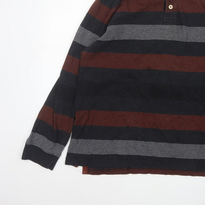 Blue Harbour Men's Black Burgundy Striped Regular Fit Long Sleeve Polo XL