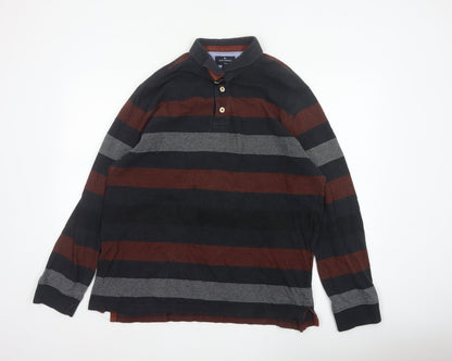 Blue Harbour Men's Black Burgundy Striped Regular Fit Long Sleeve Polo XL