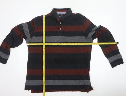 Blue Harbour Men's Black Burgundy Striped Regular Fit Long Sleeve Polo XL