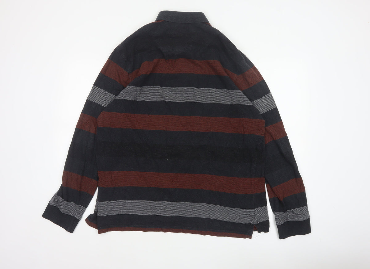 Blue Harbour Men's Black Burgundy Striped Regular Fit Long Sleeve Polo XL
