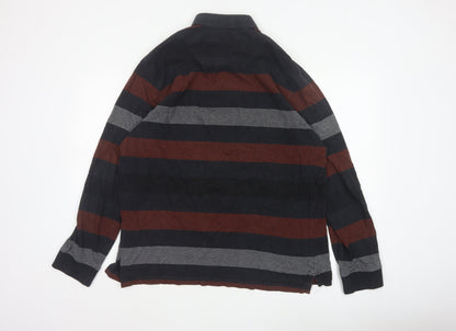 Blue Harbour Men's Black Burgundy Striped Regular Fit Long Sleeve Polo XL