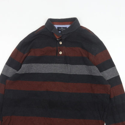 Blue Harbour Men's Black Burgundy Striped Regular Fit Long Sleeve Polo XL