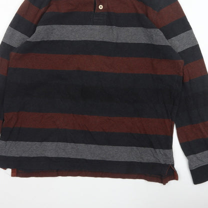 Blue Harbour Men's Black Burgundy Striped Regular Fit Long Sleeve Polo XL