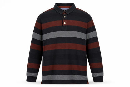 Blue Harbour Men's Black Burgundy Striped Regular Fit Long Sleeve Polo XL