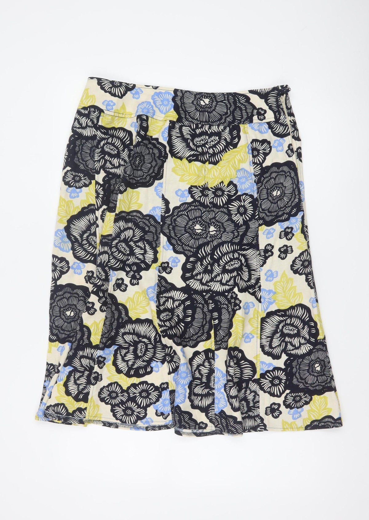 Isle Women’s Multicoloured Floral Linen Blend A-Line Skirt UK 14