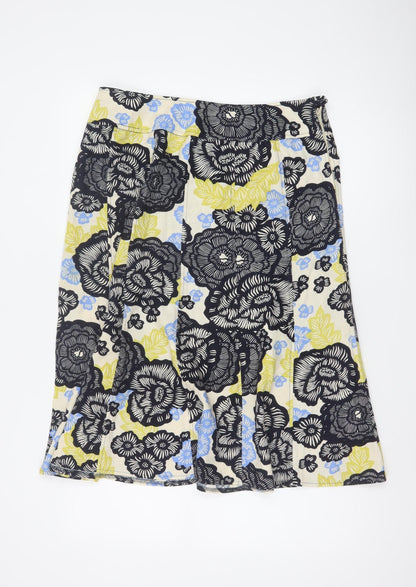 Isle Women’s Multicoloured Floral Linen Blend A-Line Skirt UK 14