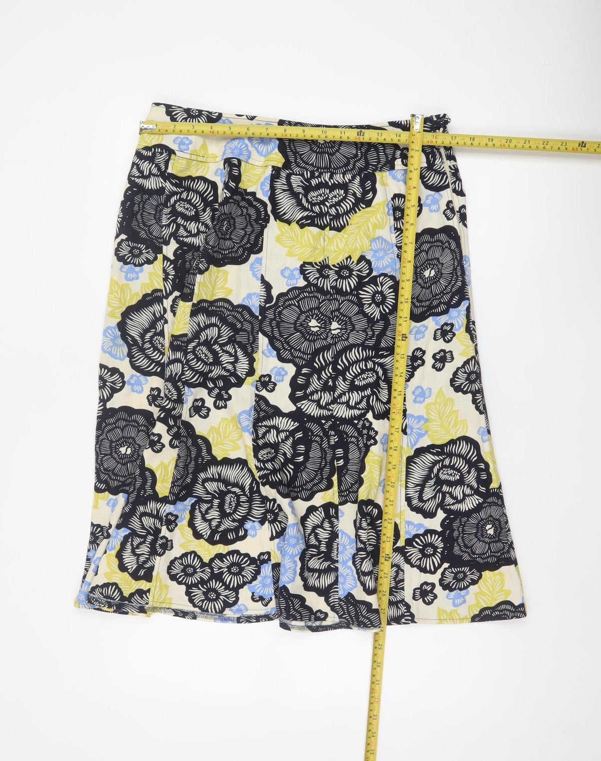 Isle Women’s Multicoloured Floral Linen Blend A-Line Skirt UK 14