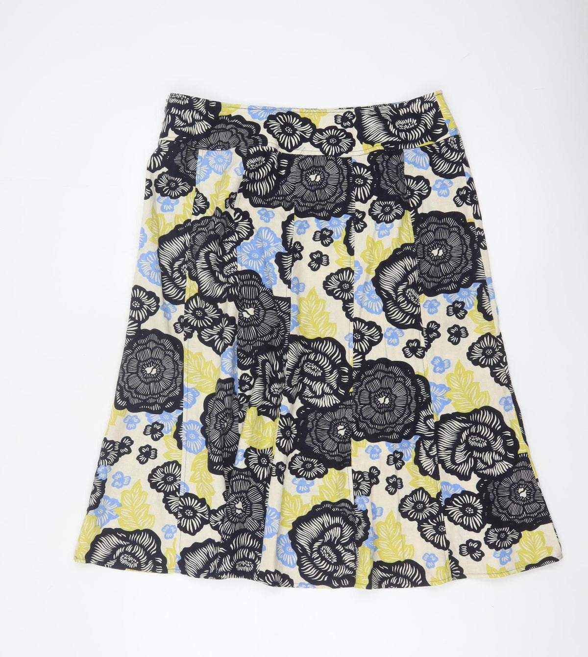 Isle Women’s Multicoloured Floral Linen Blend A-Line Skirt UK 14