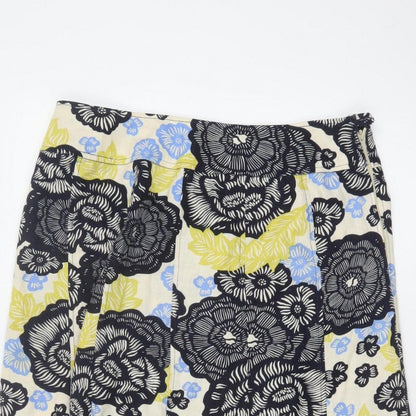 Isle Women’s Multicoloured Floral Linen Blend A-Line Skirt UK 14