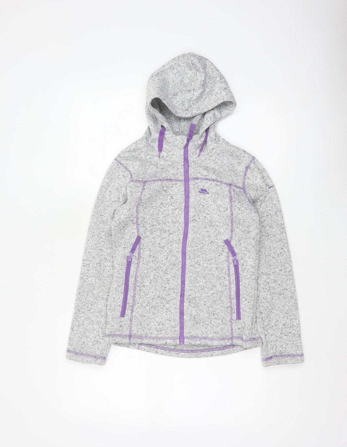 Trespass Girls Grey Purple Full Zip Fleece Hoodie 9-10 Years