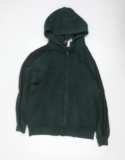 Adidas Men’s Green L Full Zip Hooded Sports Hoodie 3 Stripe