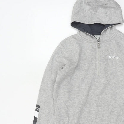 Ben Sherman Boys Grey 12-13 Years Hooded 1/4 Zip Sweatshirt