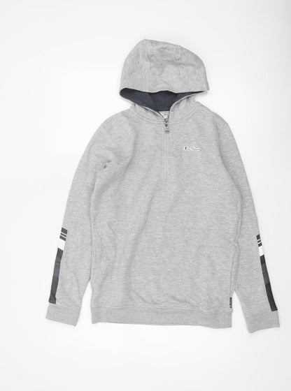 Ben Sherman Boys Grey 12-13 Years Hooded 1/4 Zip Sweatshirt