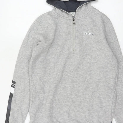 Ben Sherman Boys Grey 12-13 Years Hooded 1/4 Zip Sweatshirt