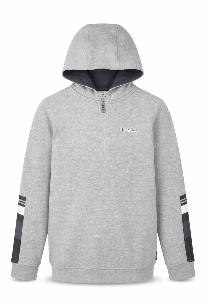 Ben Sherman Boys Grey 12-13 Years Hooded 1/4 Zip Sweatshirt