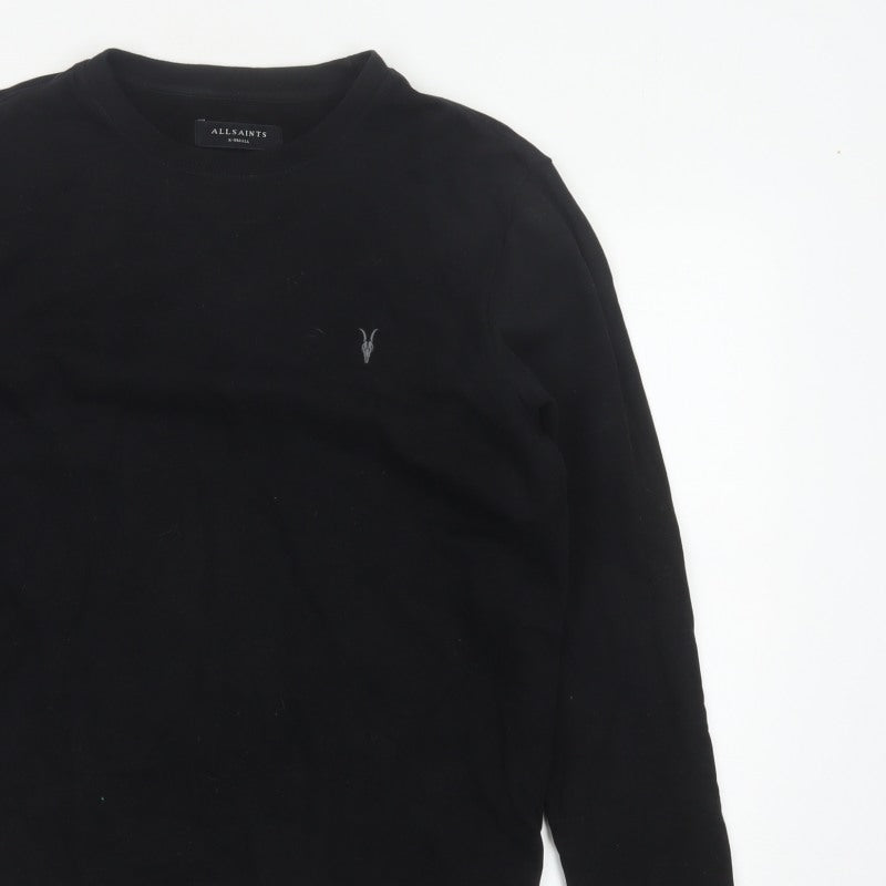 AllSaints Men’s Black XS Crew Neck Pullover Logo Sweatshirt