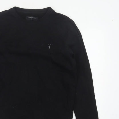 AllSaints Men’s Black XS Crew Neck Pullover Logo Sweatshirt