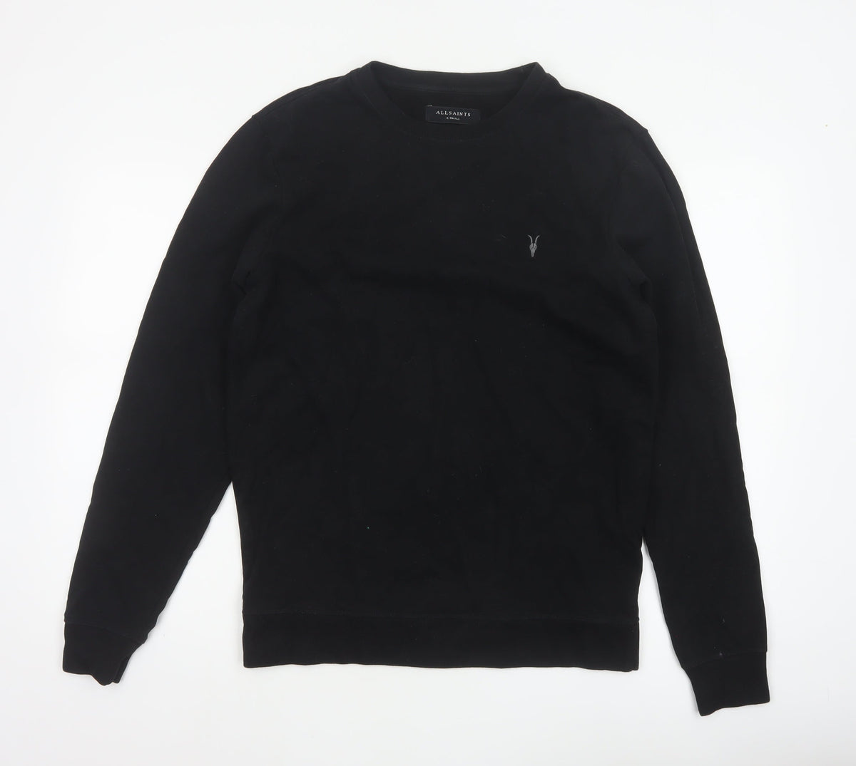 AllSaints Men’s Black XS Crew Neck Pullover Logo Sweatshirt