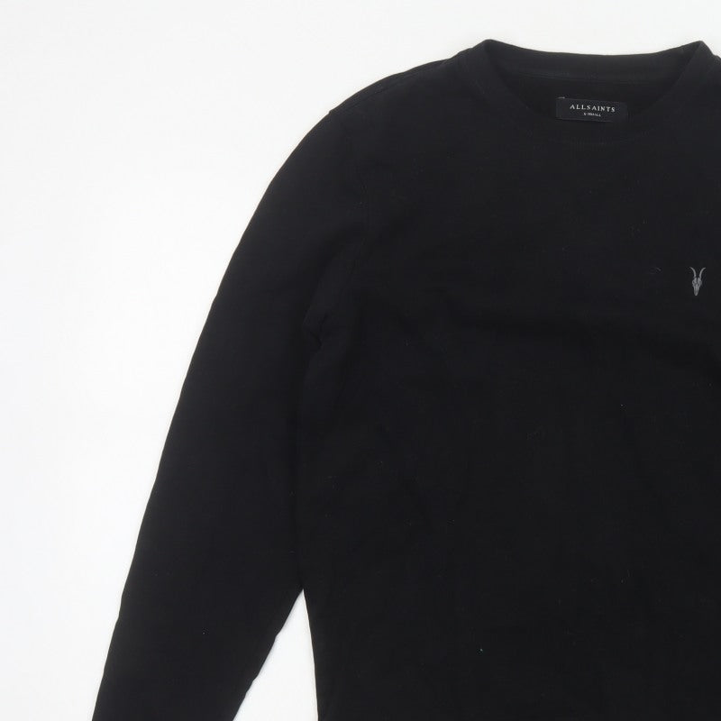 AllSaints Men’s Black XS Crew Neck Pullover Logo Sweatshirt