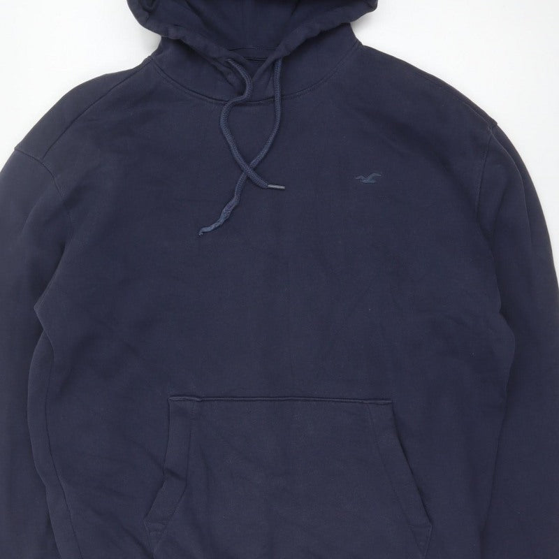 Hollister Men Blue L Pullover Hoodie Logo Pocket