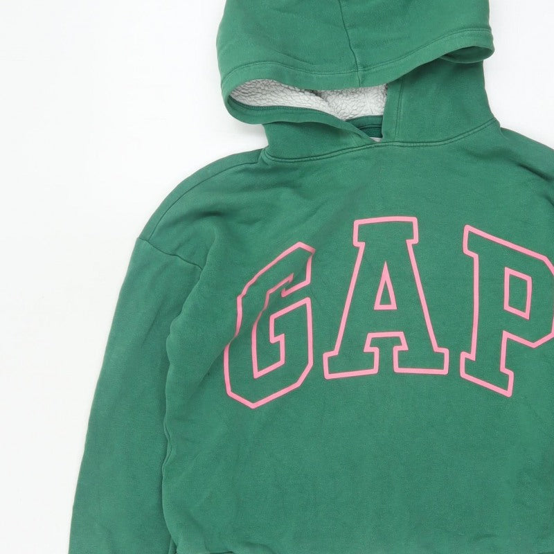 GAP Girls Green Pink Logo Fleece Lined Pullover Hoodie 12 Years XL