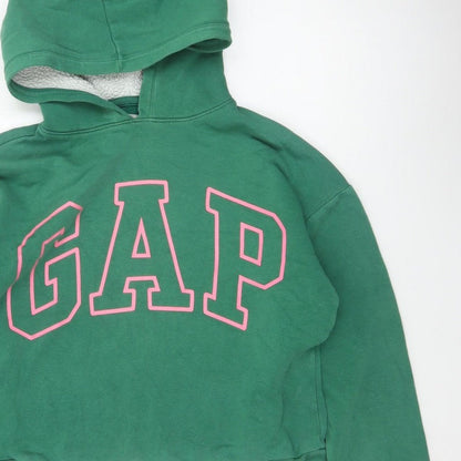 GAP Girls Green Pink Logo Fleece Lined Pullover Hoodie 12 Years XL