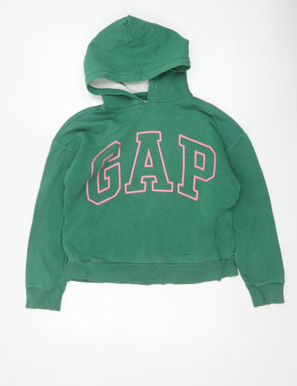 GAP Girls Green Pink Logo Fleece Lined Pullover Hoodie 12 Years XL
